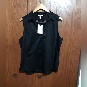 NWT Dana Buchman Size XL Black Sleeveless Blouse Button Down